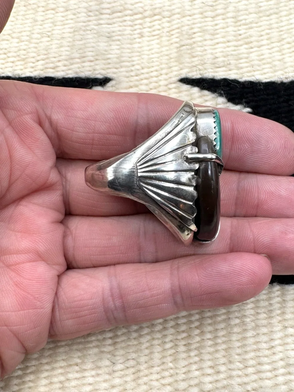 Mike Thomas Jr Navajo Native American Sterling Silver Turquoise Mens Ring 10.25